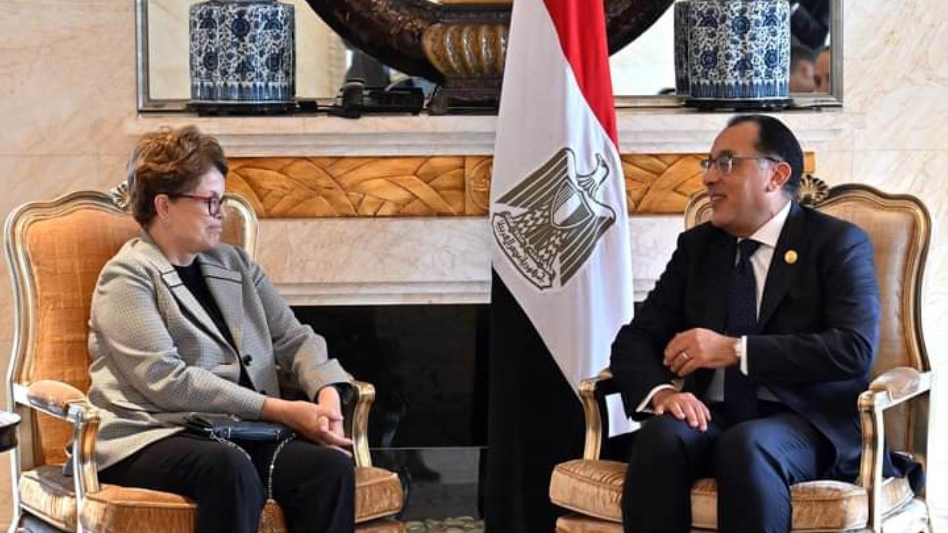 رئيس الوزراء فى لقائه مع رئيسة بنك التنمية الجديد FirstBank